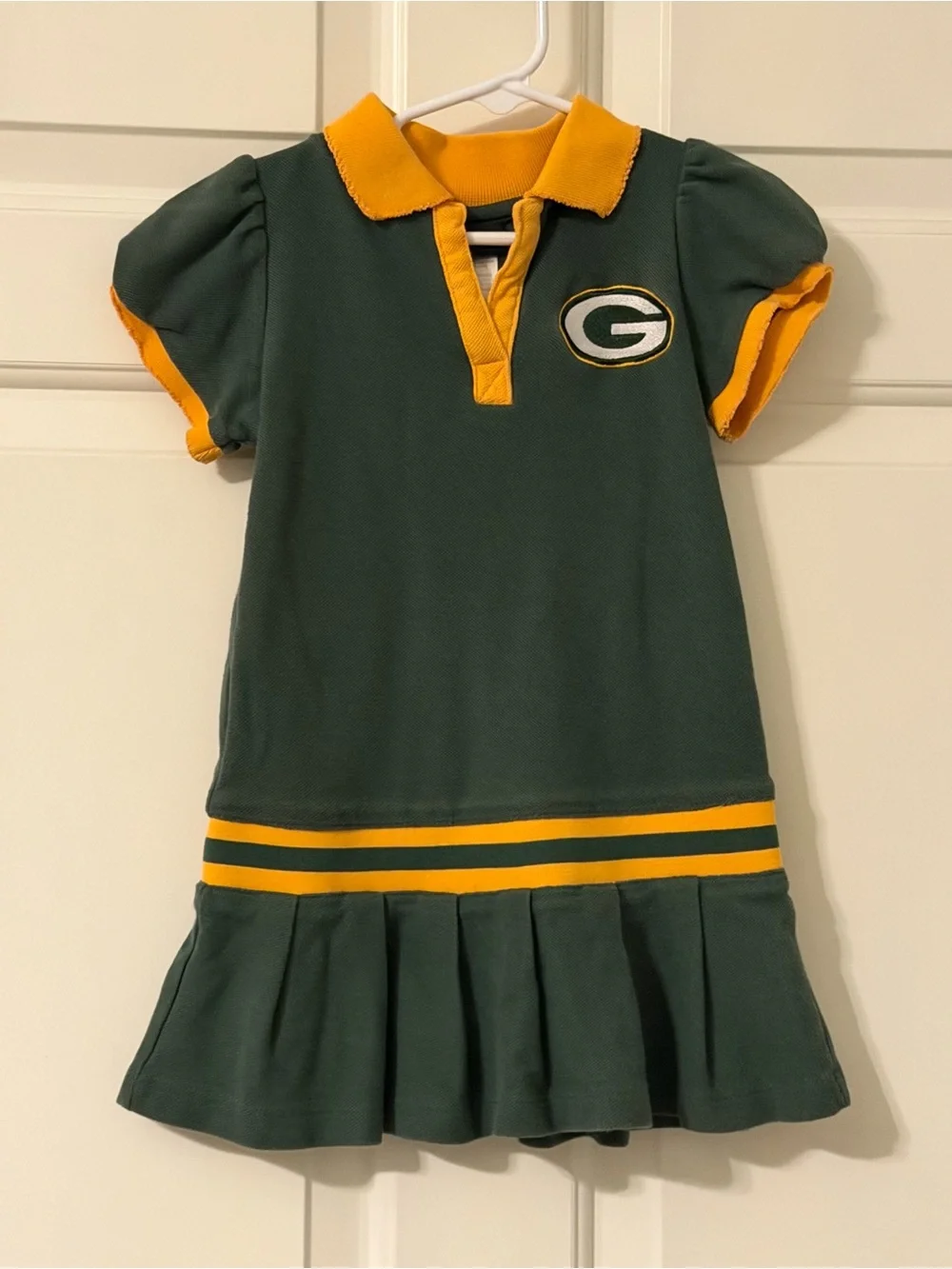 Green Bay Packers Girls Green and Gold Pleated Polo Dress
